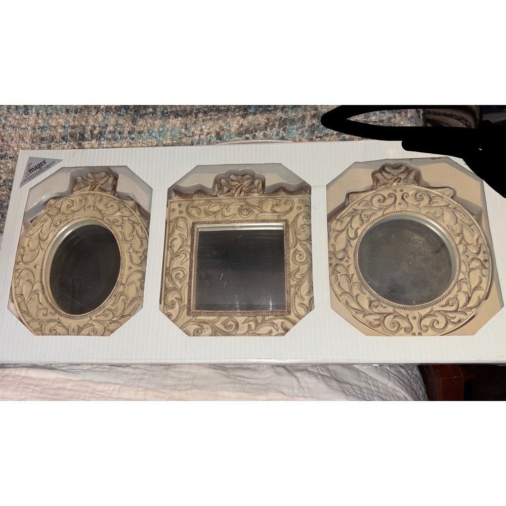 Images Kohls Set of 3 Decorative Wall Mirrors Scrollwork Bow Cream Vintage Style